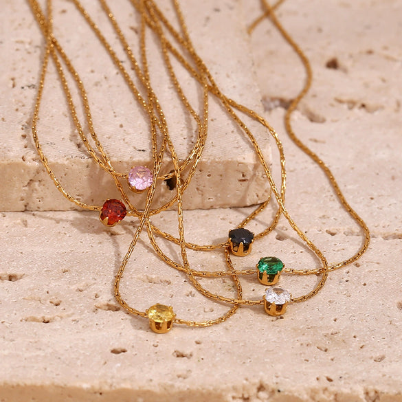 Wholesale Simple Geometric Titanium Steel Pendant Stainless Steel Superfine Woven Chain Mini Zircon Electroplated Women's Necklace