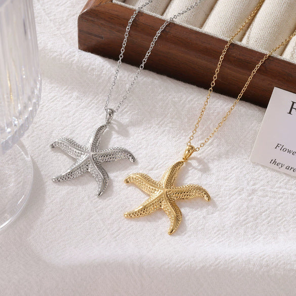Wholesale Simple Geometric Titanium Steel Starfish Pendant Necklace With Electroplating For Women