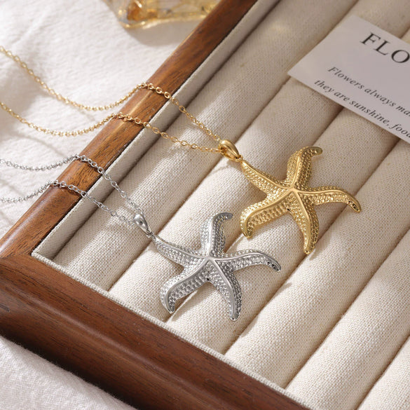 Wholesale Simple Geometric Titanium Steel Starfish Pendant Necklace With Electroplating For Women
