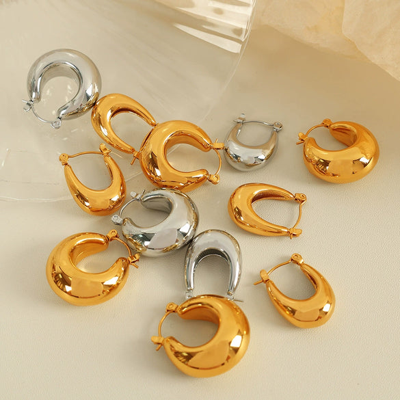 Wholesale Simple Geometric 316L Stainless Steel Thick Cylindrical Hollow Electroplated Women's Earrings Jewelry