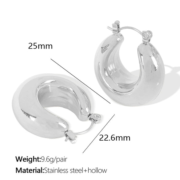 Wholesale Simple Geometric 316L Stainless Steel Thick Cylindrical Hollow Electroplated Women's Earrings Jewelry