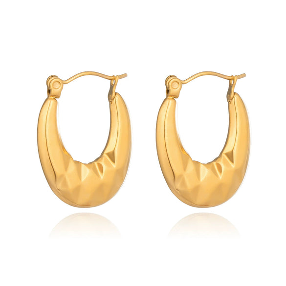 Wholesale Simple Geometric Ushaped Plaid Stainless Steel Earrings With Pvd Furnace Vacuum Real Gold Plating For Women
