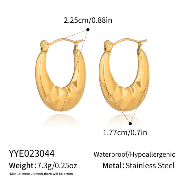 Wholesale Simple Geometric Ushaped Plaid Stainless Steel Earrings With Pvd Furnace Vacuum Real Gold Plating For Women