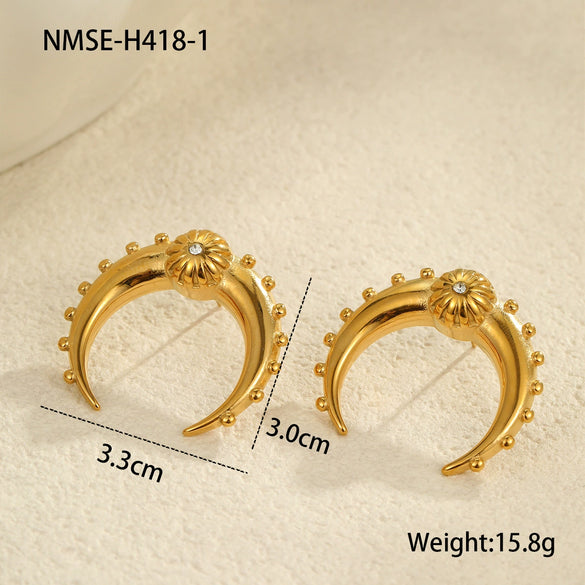 Wholesale Simple Geometric Ushaped Stainless Steel 18K Gold Plated Moon Horn Earrings