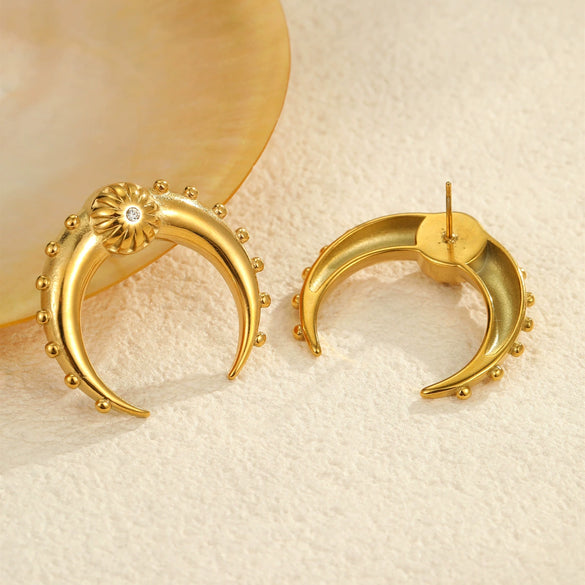 Wholesale Simple Geometric Ushaped Stainless Steel 18K Gold Plated Moon Horn Earrings