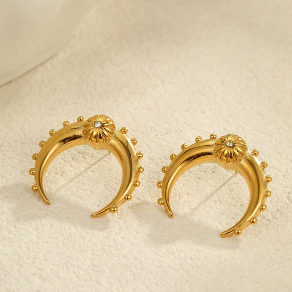 Wholesale Simple Geometric Ushaped Stainless Steel 18K Gold Plated Moon Horn Earrings