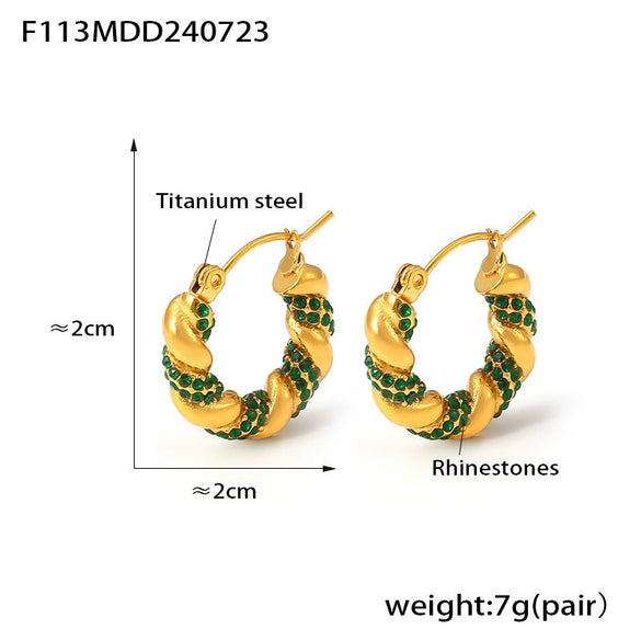 Wholesale Simple Geometric Ushaped 316L Stainless Steel Inlaid Zircon Electroplated Twist Earrings For Women