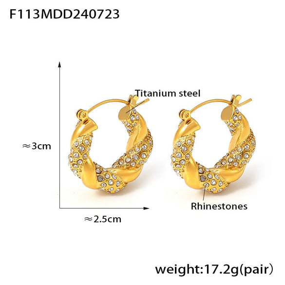 Wholesale Simple Geometric Ushaped 316L Stainless Steel Inlaid Zircon Electroplated Twist Earrings For Women