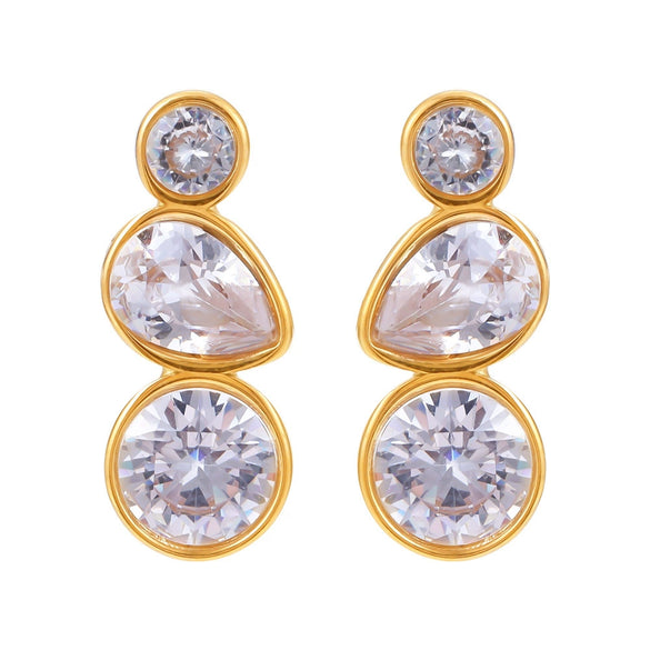 Wholesale Simple Geometric Water Drops Inlaid Zircon Stainless Steel Electroplated 18K Gold Antiallergy Women's Earrings