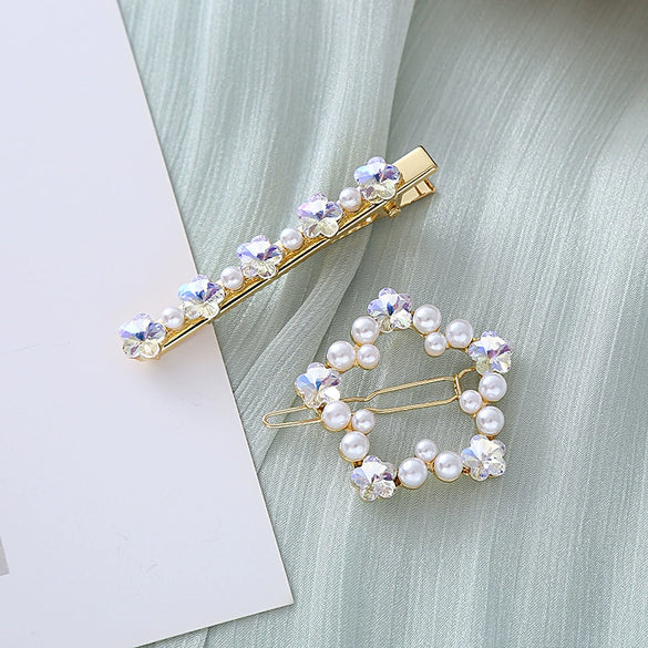 Wholesale Simple Geometric Zircon Pearl Handmade Hairpin Women's Hair Accessories