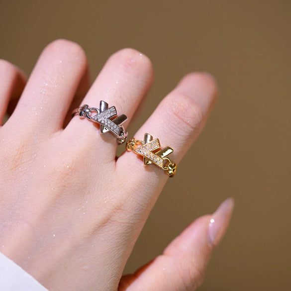 Wholesale Simple Gold Plated Copper Xshaped Micropaved Zircon Rivet Bracelet Ring Set With Letter Number Text Pattern For Unisex In Light Luxury Style