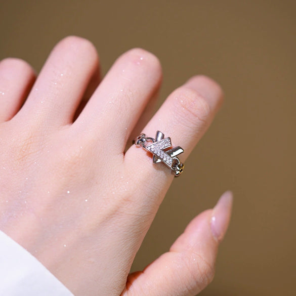 Wholesale Simple Gold Plated Copper Xshaped Micropaved Zircon Rivet Bracelet Ring Set With Letter Number Text Pattern For Unisex In Light Luxury Style