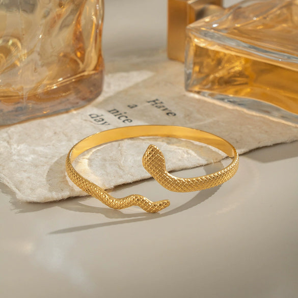 Wholesale Simple Golden Snake Bracelet In Titanium And Stainless Steel With Electroplating For Holiday Accessories Jewelry
