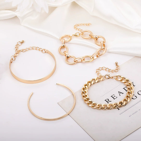 Wholesale Simple Golden Wide Open 4Piece Set Alloy Bracelet Jewelry With Geometric Style And Electroplating Treatment
