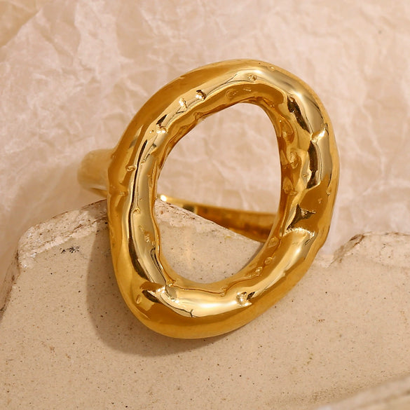 Wholesale Simple Hammer Patterned Geometric Stainless Steel 18K Gold Plated Irregular Ring For Women