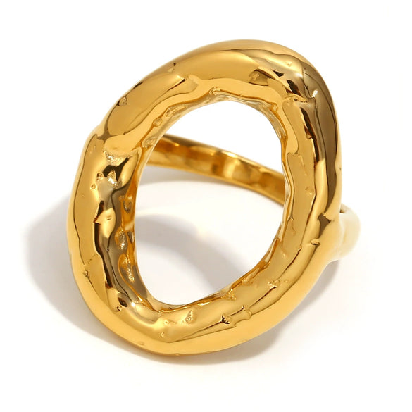 Wholesale Simple Hammer Patterned Geometric Stainless Steel 18K Gold Plated Irregular Ring For Women