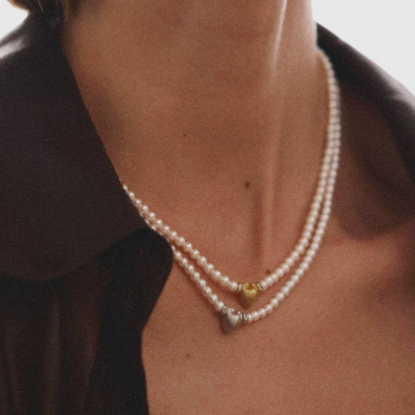 Wholesale Simple Heart Shape Gold Electroplated Copper Pearl Necklace For Unisex