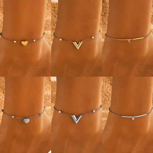 Wholesale Simple Heart Shape Stainless Steel Geometric Anklet For Women