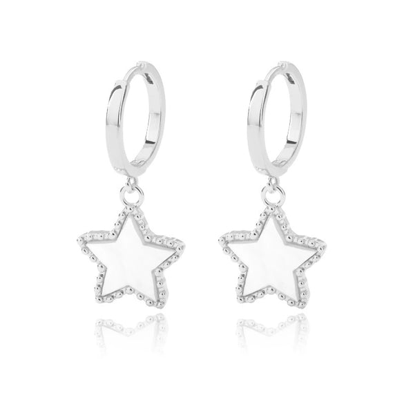 Wholesale Simple Heart Shaped Copper Earrings With 18K Gold Plated Zircon And Five Pointed Star Design Electroplated