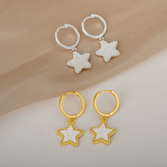 Wholesale Simple Heart Shaped Copper Earrings With 18K Gold Plated Zircon And Five Pointed Star Design Electroplated