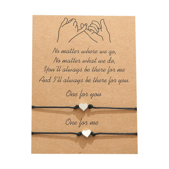 Wholesale Simple Heartshaped Alloy Electroplated Wax Thread Woven Couple Bracelet With Blessing Card