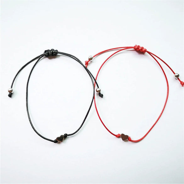 Wholesale Simple Heartshaped Alloy Electroplated Wax Thread Woven Couple Bracelet With Blessing Card