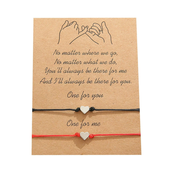 Wholesale Simple Heartshaped Alloy Electroplated Wax Thread Woven Couple Bracelet With Blessing Card