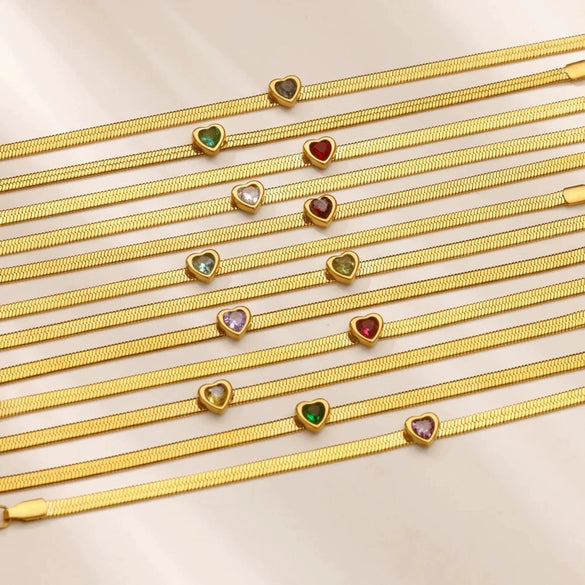 Wholesale Simple Heartshaped Birthstone Bracelet For Women Stainless Steel Electroplated