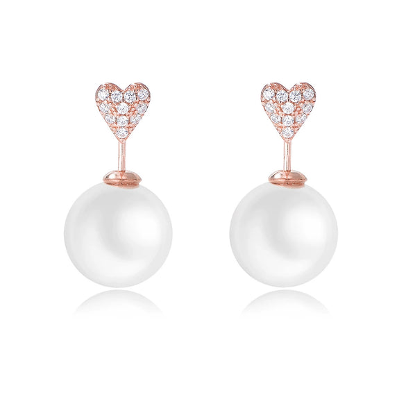 Wholesale Simple Heartshaped Diamondset Pearl Earrings For Women Made Of 925 Sterling Silver