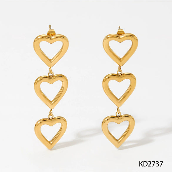 Wholesale Simple Heartshaped Stainless Steel Earrings With Long Tassel And Electroplating Design For Women