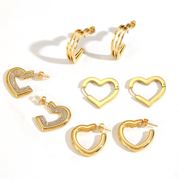 Wholesale Simple Heartshaped Titanium Steel And Stainless Steel Earrings For Women With Vacuum Real Gold Plating