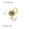 Wholesale Simple High End Stainless Steel Open Ring With Sunflower And Geometric Emerald Zircon For Women