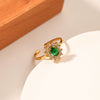 Wholesale Simple High End Stainless Steel Open Ring With Sunflower And Geometric Emerald Zircon For Women