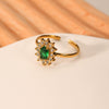 Wholesale Simple High End Stainless Steel Open Ring With Sunflower And Geometric Emerald Zircon For Women