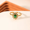Wholesale Simple High End Stainless Steel Open Ring With Sunflower And Geometric Emerald Zircon For Women