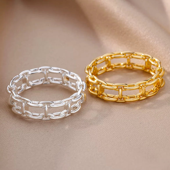 Wholesale Simple Hollow Geometric Stainless Steel 18K Gold Plated Unisex Ring Jewelry