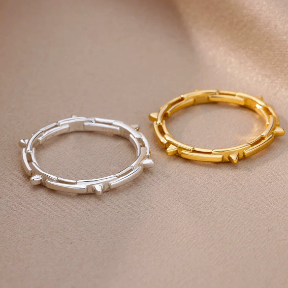 Wholesale Simple Hollow Geometric Stainless Steel 18K Gold Plated Unisex Ring Jewelry