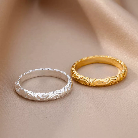 Wholesale Simple Hollow Geometric Stainless Steel 18K Gold Plated Unisex Ring Jewelry