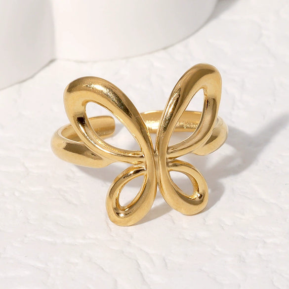 Wholesale Simple Ins Cold Style Butterfly Animals Zodiac Electroplated Stainless Steel Ring For Women