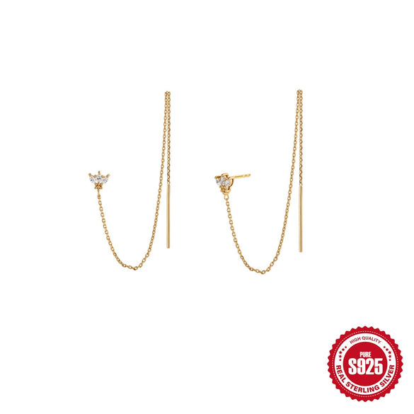 Wholesale Simple Ins Style S925 Sterling Silver Crown Horse Eye Diamond Chain Tassel Earrings With Geometric Design