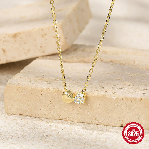 Wholesale Simple Ins Style S925 Sterling Silver Double Heart Ochain Women's Collarbone Necklace With Electroplating