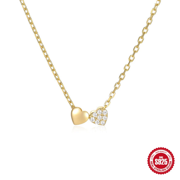 Wholesale Simple Ins Style S925 Sterling Silver Double Heart Ochain Women's Collarbone Necklace With Electroplating