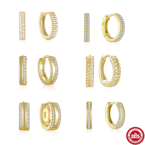Wholesale Simple Ins Style S925 Sterling Silver Double Row Luxury Diamond Earring With Geometric Pattern And Electroplating For Women