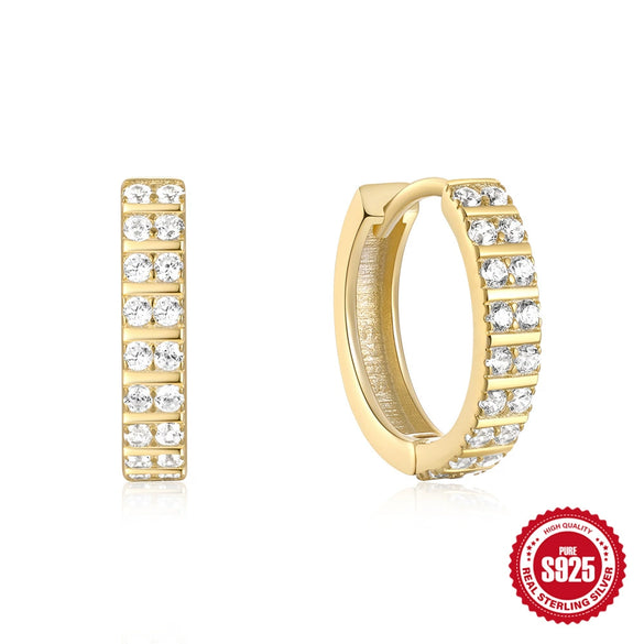 Wholesale Simple Ins Style S925 Sterling Silver Double Row Luxury Diamond Earring With Geometric Pattern And Electroplating For Women
