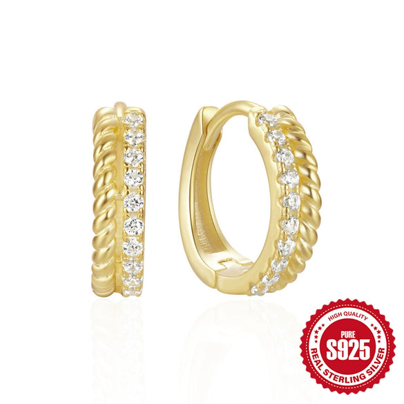 Wholesale Simple Ins Style S925 Sterling Silver Double Row Luxury Diamond Earring With Geometric Pattern And Electroplating For Women