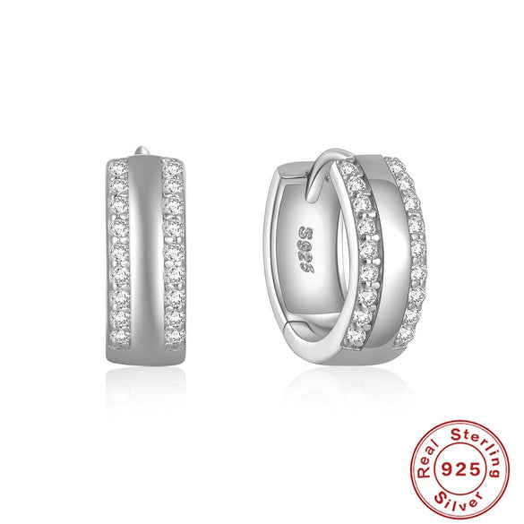 Wholesale Simple Ins Style S925 Sterling Silver Double Row Luxury Diamond Earring With Geometric Pattern And Electroplating For Women