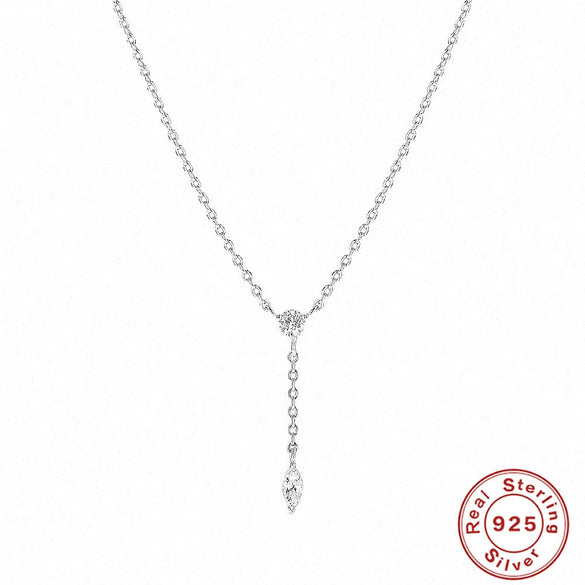 Wholesale Simple Ins Style S925 Sterling Silver Y Shaped Diamond Zircon Tassel Pendant Necklace With Electroplating For Women