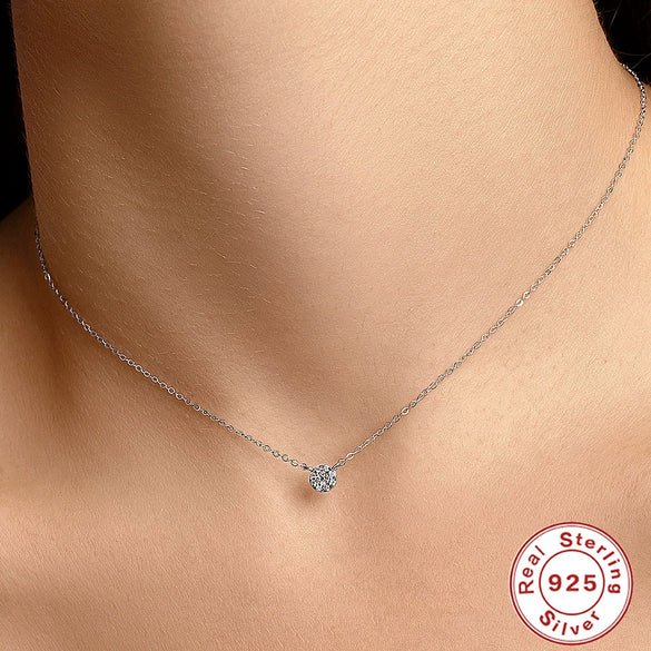 Wholesale Simple Ins Style 925 Sterling Silver Round Diamondencrusted Geometric Ochain Women's Collarbone Necklace With Electroplating