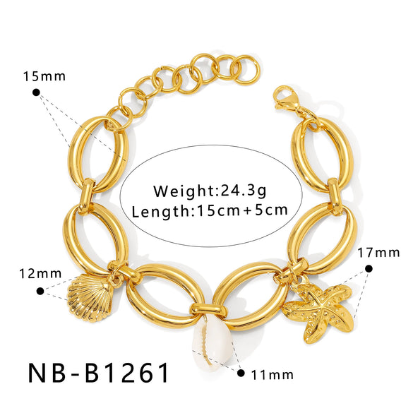 Wholesale Simple Irregular Geometric Heart Fivepointed Star Moon Pendant 18K Vacuum Plated Stainless Steel Unisex Bracelet