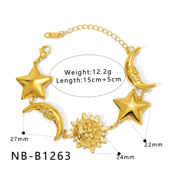 Wholesale Simple Irregular Geometric Heart Fivepointed Star Moon Pendant 18K Vacuum Plated Stainless Steel Unisex Bracelet